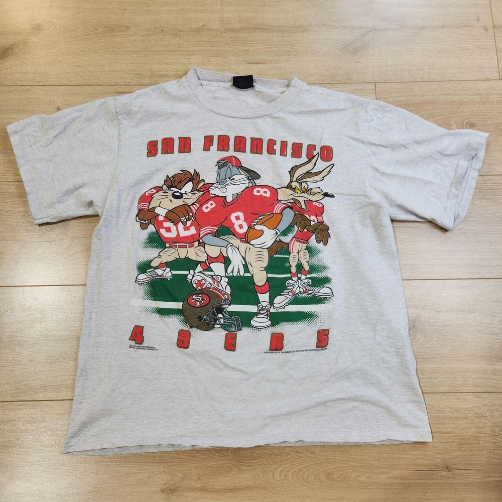 Vintage San Francisco 49ers Shirt Mens Large Gray Football Taz Looney Tunes 90s